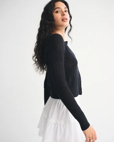 Abercrombie & Fitch Floral Open-stitch Cardigan In Neutral