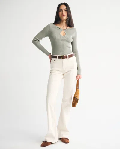 Abercrombie & Fitch Hardware Keyhole Long-sleeve Sweater Top In Blue