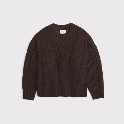 Abercrombie & Fitch Textural Stitch Cable Crew Sweater In Brown