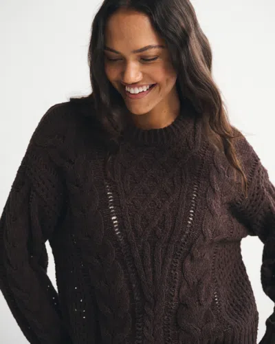Abercrombie & Fitch Textural Stitch Cable Crew Sweater In Brown