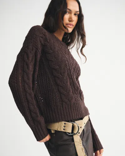 Abercrombie & Fitch Textural Stitch Cable Crew Sweater In Brown