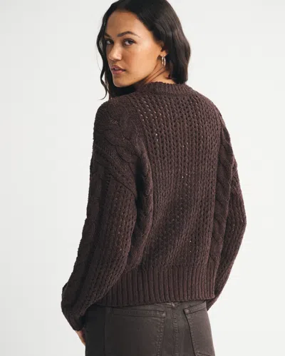 Abercrombie & Fitch Textural Stitch Cable Crew Sweater In Brown
