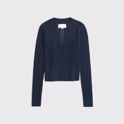 Abercrombie & Fitch Pointelle Shrunken V-neck Cardigan In Blue