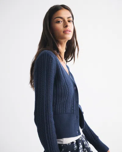 Abercrombie & Fitch Pointelle Shrunken V-neck Cardigan In Blue