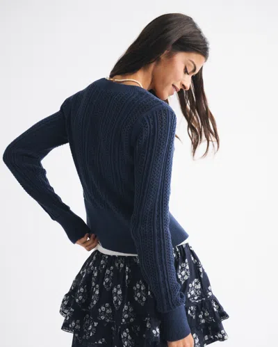 Abercrombie & Fitch Pointelle Shrunken V-neck Cardigan In Blue