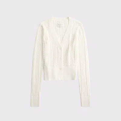 Abercrombie & Fitch Pointelle Shrunken V-neck Cardigan In White
