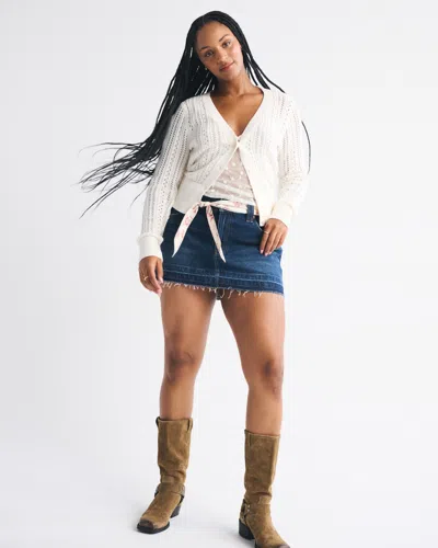 Abercrombie & Fitch Pointelle Shrunken V-neck Cardigan In White