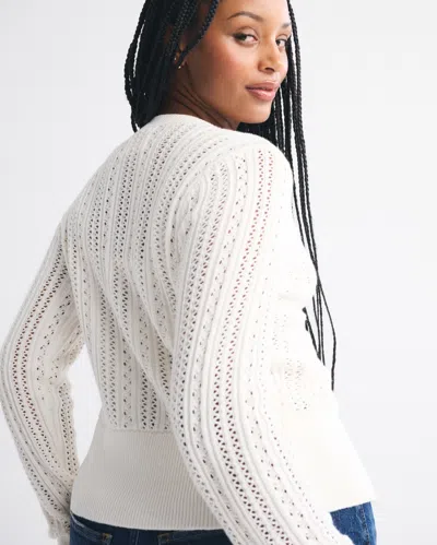 Abercrombie & Fitch Pointelle Shrunken V-neck Cardigan In White