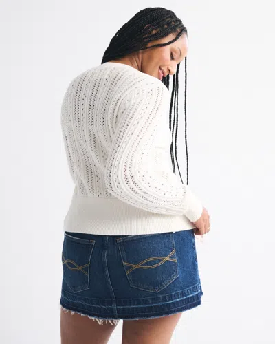 Abercrombie & Fitch Pointelle Shrunken V-neck Cardigan In White