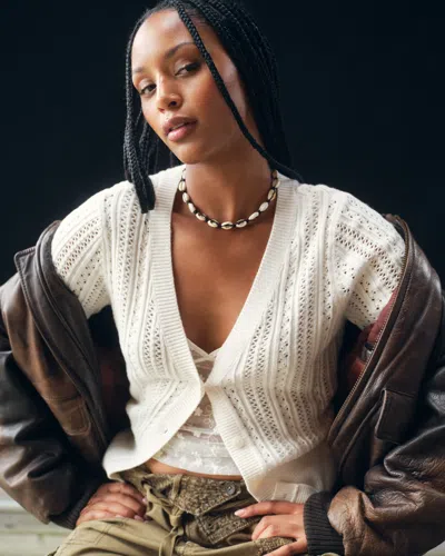 Abercrombie & Fitch Pointelle Shrunken V-neck Cardigan In White