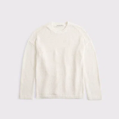 Abercrombie & Fitch Open-stitch Textural Crew Sweater In White