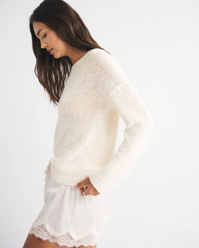 Abercrombie & Fitch Open-stitch Textural Crew Sweater In White