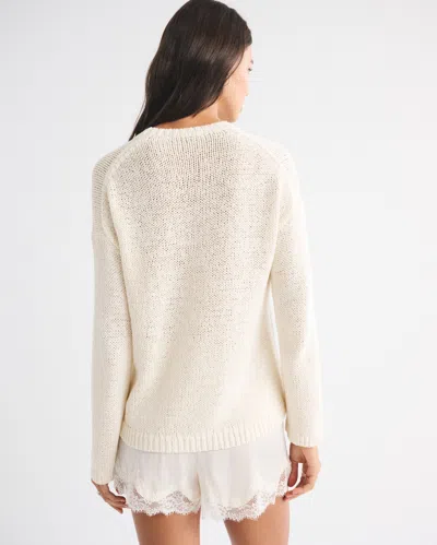 Abercrombie & Fitch Open-stitch Textural Crew Sweater In White
