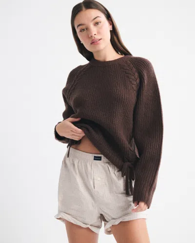 Abercrombie & Fitch Dad Lace-up Crew Sweater In Brown