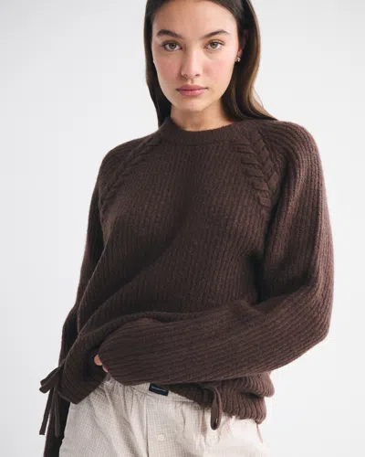 Abercrombie & Fitch Dad Lace-up Crew Sweater In Brown