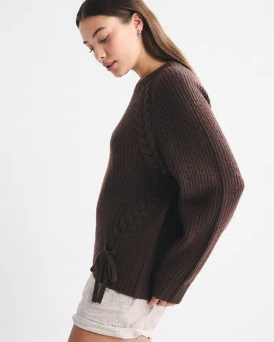 Abercrombie & Fitch Dad Lace-up Crew Sweater In Brown