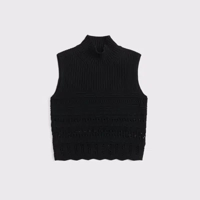 Abercrombie & Fitch Ruffle Mockneck Sweater Shell Top In Black