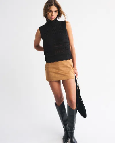 Abercrombie & Fitch Ruffle Mockneck Sweater Shell Top In Black