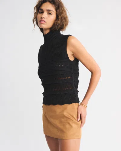 Abercrombie & Fitch Ruffle Mockneck Sweater Shell Top In Black