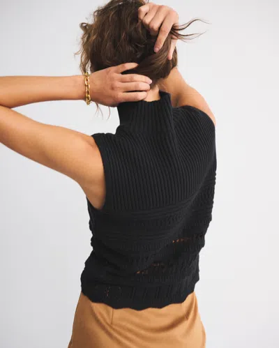 Abercrombie & Fitch Ruffle Mockneck Sweater Shell Top In Black