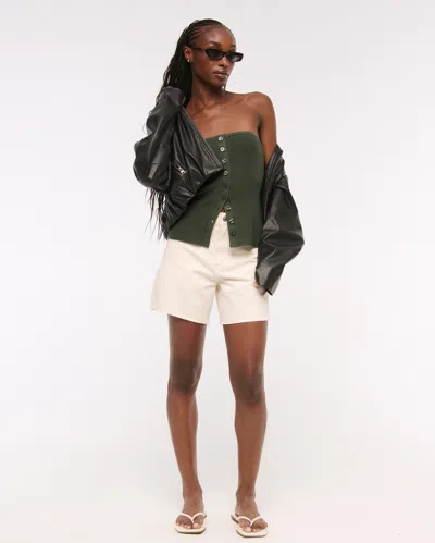 Abercrombie & Fitch Ottoman Button-front Tube Top In Green