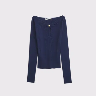 Abercrombie & Fitch Hardware Keyhole Long-sleeve Sweater Top In Blue