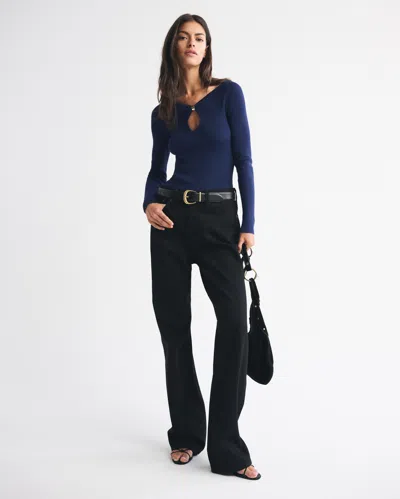 Abercrombie & Fitch Hardware Keyhole Long-sleeve Sweater Top In Blue