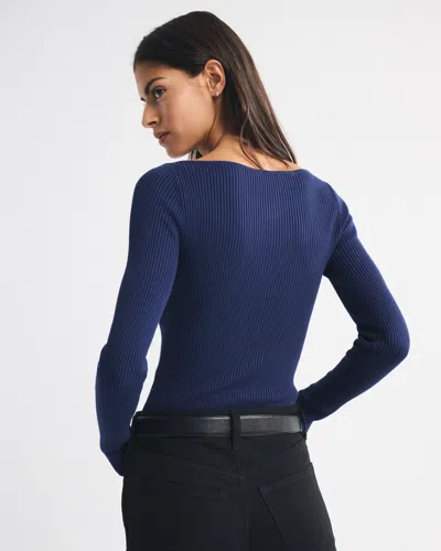 Abercrombie & Fitch Hardware Keyhole Long-sleeve Sweater Top In Blue