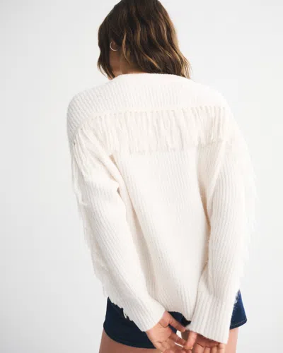 Abercrombie & Fitch Fringe Dad V-neck Sweater In White