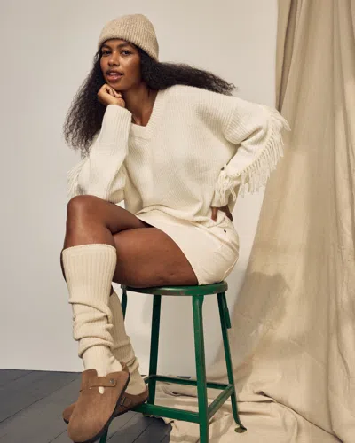 Abercrombie & Fitch Fringe Dad V-neck Sweater In White