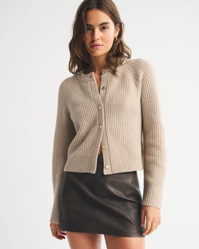 Abercrombie & Fitch Crew Cardigan In Nude