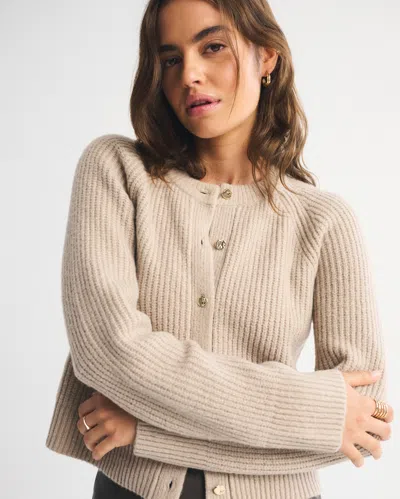 Abercrombie & Fitch Crew Cardigan In Nude