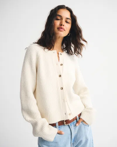 Abercrombie & Fitch Crew Cardigan In White