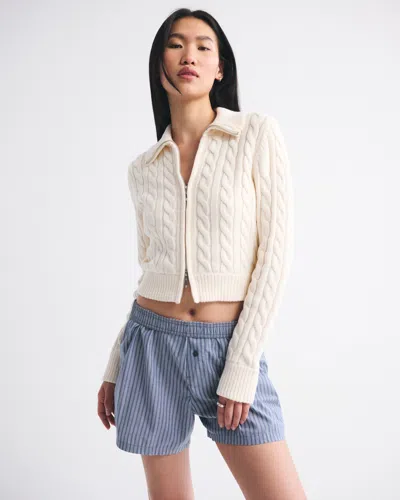 Abercrombie & Fitch Double Zipper Cable-knit Cardigan In White