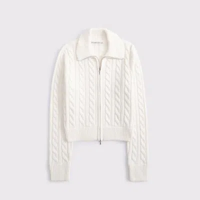Abercrombie & Fitch Double Zipper Cable-knit Cardigan In White