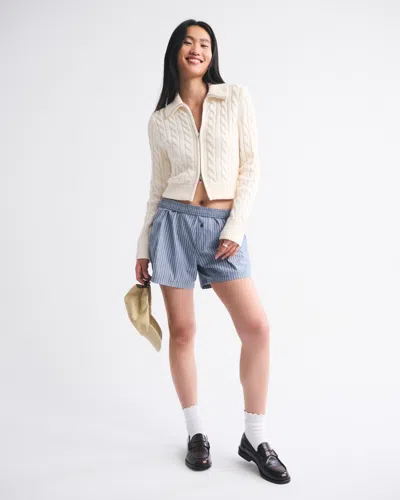 Abercrombie & Fitch Double Zipper Cable-knit Cardigan In White