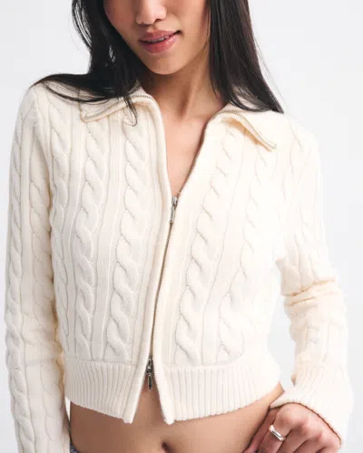 Abercrombie & Fitch Double Zipper Cable-knit Cardigan In White
