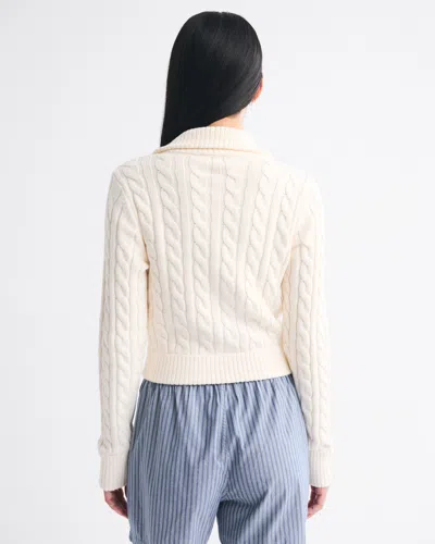 Abercrombie & Fitch Double Zipper Cable-knit Cardigan In White