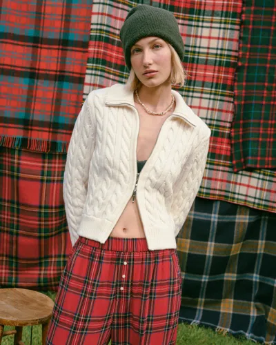 Abercrombie & Fitch Double Zipper Cable-knit Cardigan In White