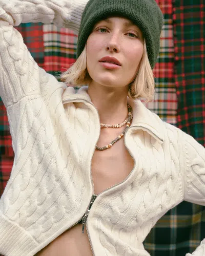 Abercrombie & Fitch Double Zipper Cable-knit Cardigan In White