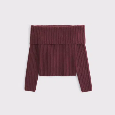Abercrombie & Fitch Ribbed Foldover Off-the-shoulder Sweater In Red