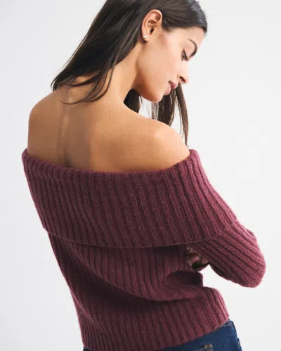 Abercrombie & Fitch Ribbed Foldover Off-the-shoulder Sweater In Red