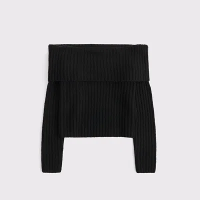 Abercrombie & Fitch Ribbed Foldover Off-the-shoulder Sweater In Black