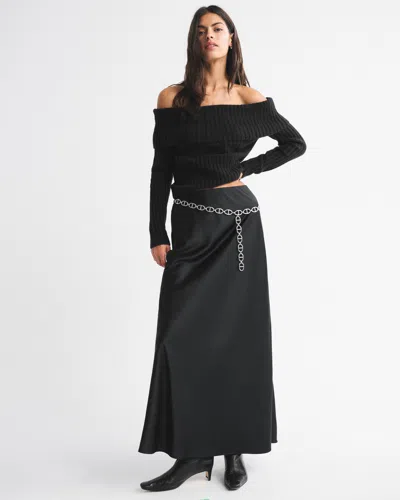 Abercrombie & Fitch Ribbed Foldover Off-the-shoulder Sweater In Black