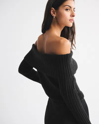 Abercrombie & Fitch Ribbed Foldover Off-the-shoulder Sweater In Black