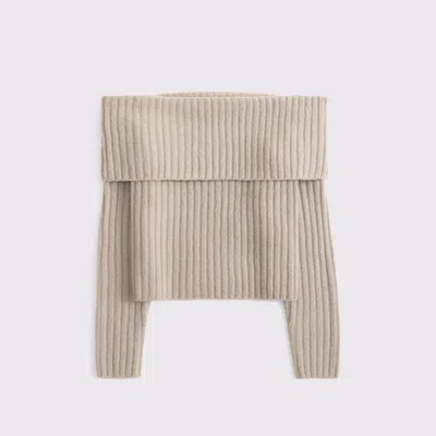 Abercrombie & Fitch Ribbed Foldover Off-the-shoulder Sweater In Sand