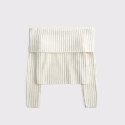 Abercrombie & Fitch Ribbed Foldover Off-the-shoulder Sweater In White