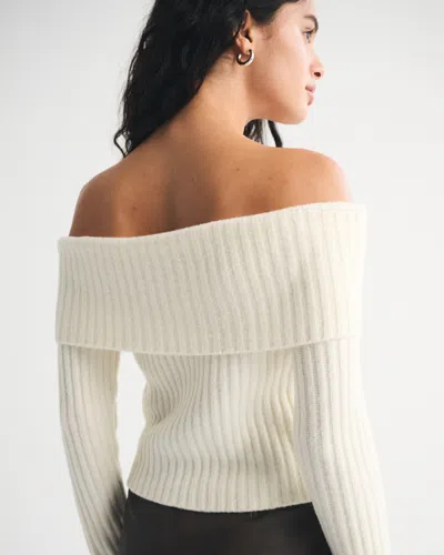 Abercrombie & Fitch Ribbed Foldover Off-the-shoulder Sweater In White