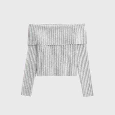 Abercrombie & Fitch Ribbed Foldover Off-the-shoulder Sweater In Gray