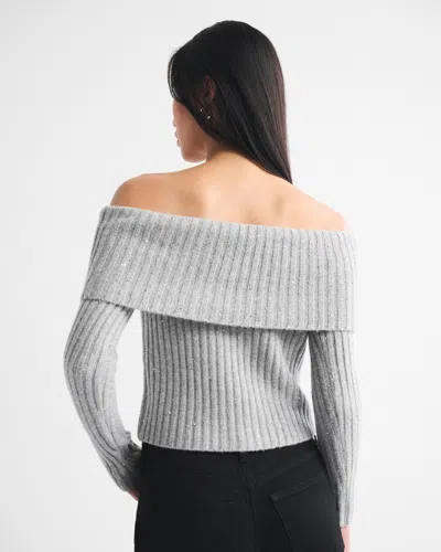 Abercrombie & Fitch Ribbed Foldover Off-the-shoulder Sweater In Gray